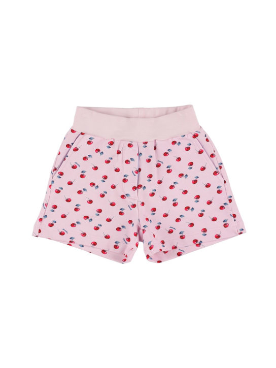 Monnalisa: Cherry print cotton sweat shorts - Pink - kids-girls_0 | Luisa Via Roma