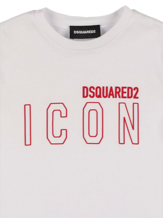 Dsquared2: Icon 로고 코튼 저지 티셔츠 - 화이트 - kids-boys_1 | Luisa Via Roma
