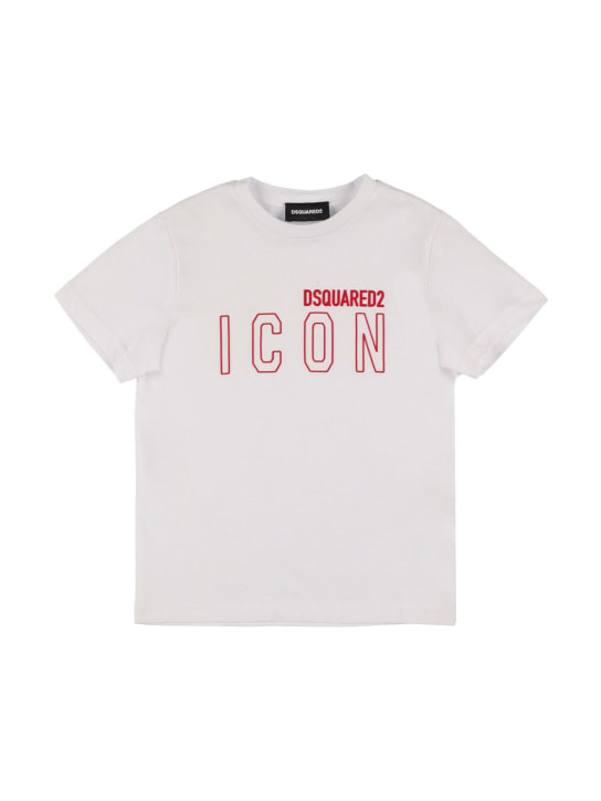 Dsquared2: T-shirt en jersey de coton à logo Icon - Blanc - kids-boys_0 | Luisa Via Roma
