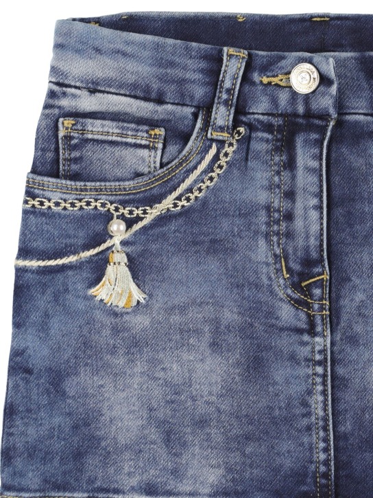 Monnalisa: Embroidered cotton denim effect skirt - Denim - kids-girls_1 | Luisa Via Roma