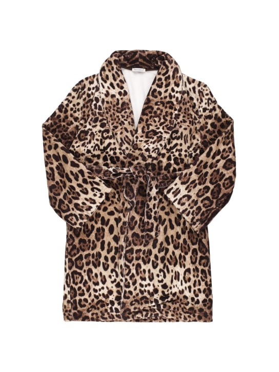 Dolce&Gabbana: All over print cotton bath robe - Siyah/Kahverengi - kids-girls_0 | Luisa Via Roma