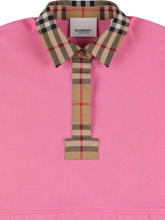 Burberry: Check insert cotton polo dress - Dark Pink - kids-girls_1 | Luisa Via Roma