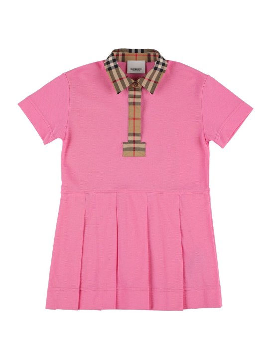Burberry: Check insert cotton polo dress - Dark Pink - kids-girls_0 | Luisa Via Roma