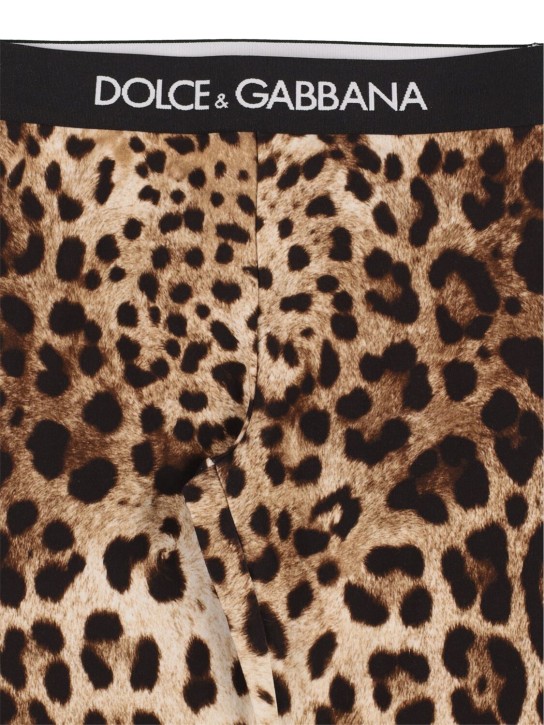 Dolce&Gabbana: Leggings in cotone stampato con logo - Nero/Marrone - kids-girls_1 | Luisa Via Roma