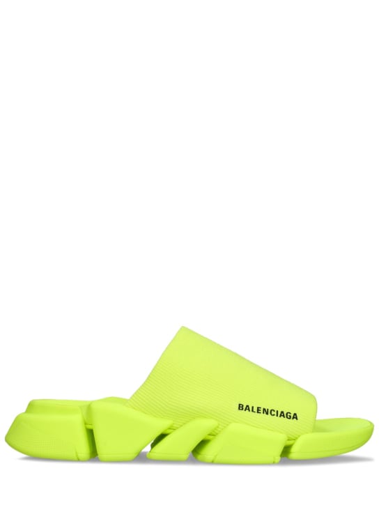 Balenciaga: Claquettes en maille Speed 2.0 - Jaune Fluo - men_0 | Luisa Via Roma
