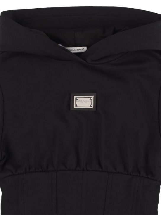 Dolce&Gabbana: Sweat-shirt en coton imprimé logo à capuche - Noir - kids-girls_1 | Luisa Via Roma