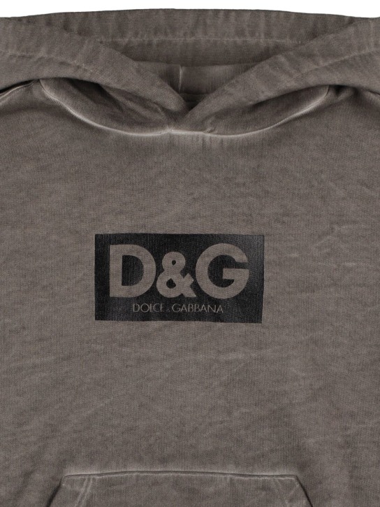 Dolce&Gabbana: Sweat-shirt en coton imprimé logo à capuche - Gris Foncé - kids-girls_1 | Luisa Via Roma