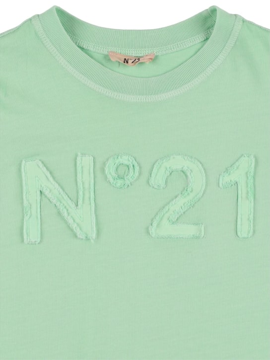 N°21: Logo贴片棉质平纹针织T恤 - 浅绿色 - kids-boys_1 | Luisa Via Roma