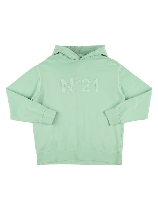 N°21: Sweat-shirt en coton à capuche avec patch logo - Vert Clair - kids-girls_0 | Luisa Via Roma