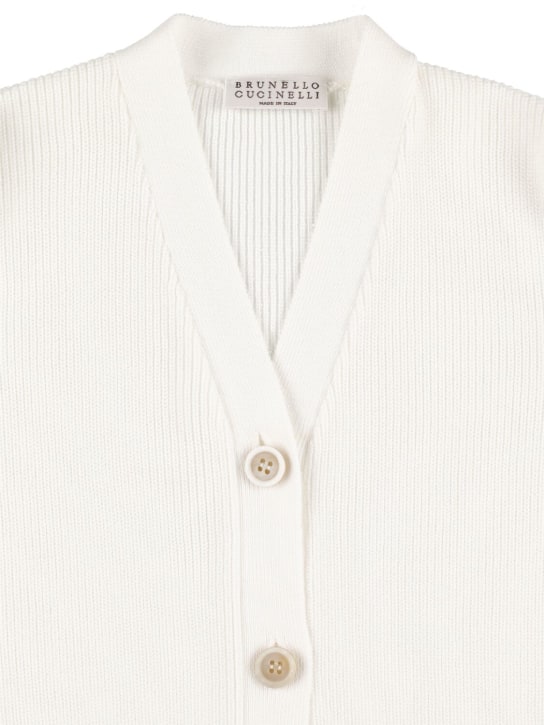 Brunello Cucinelli: Cardigan en coton avec inserts en organza - Blanc - kids-girls_1 | Luisa Via Roma
