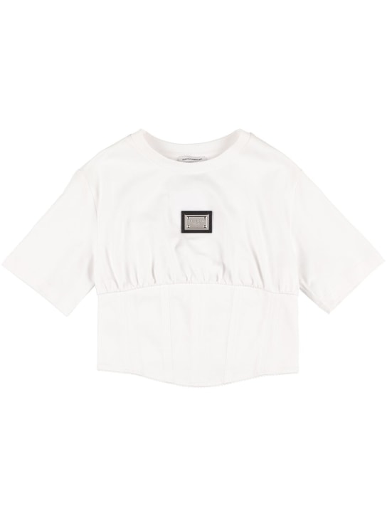 Dolce&Gabbana: Logo print cotton |t-shirt - Beyaz - kids-girls_0 | Luisa Via Roma