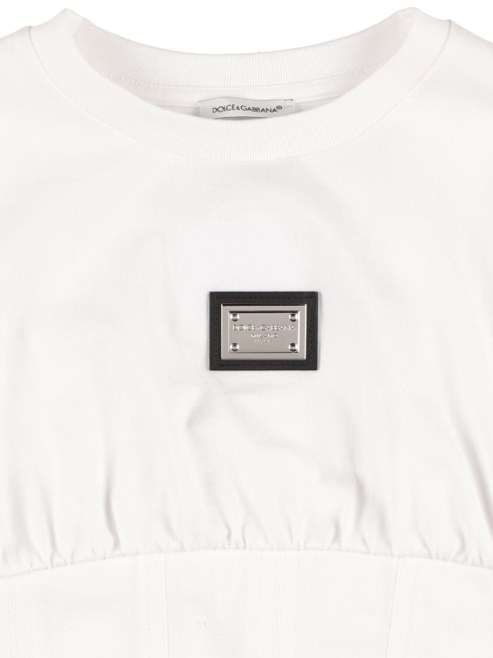 Dolce&Gabbana: Logo print cotton |t-shirt - Beyaz - kids-girls_1 | Luisa Via Roma