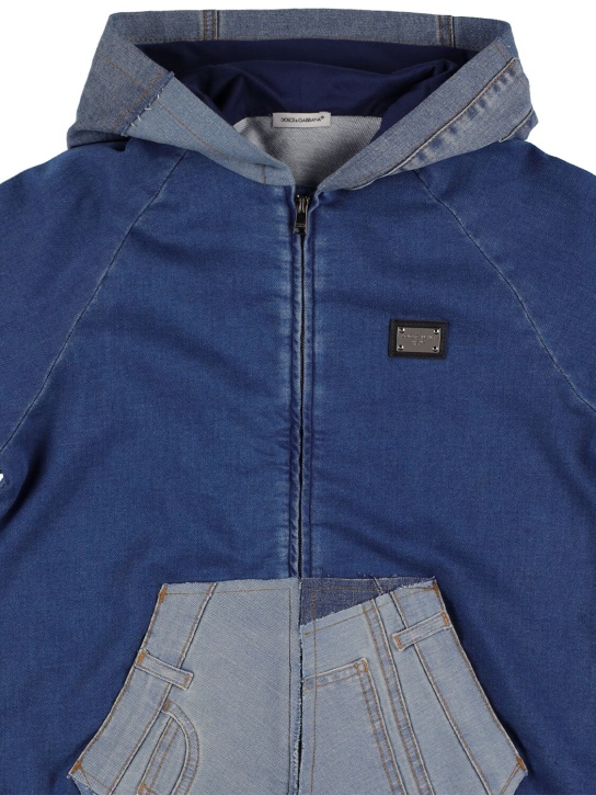 Dolce&Gabbana: Logo牛仔拼接拉链开合连帽卫衣 - 牛仔 - kids-girls_1 | Luisa Via Roma