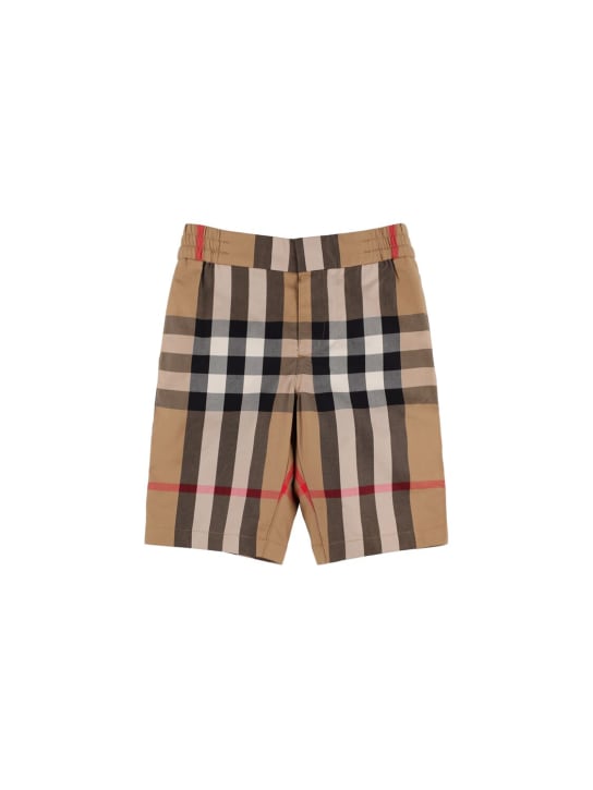 Burberry: Shorts in cotone check - Beige/Nero - kids-boys_0 | Luisa Via Roma