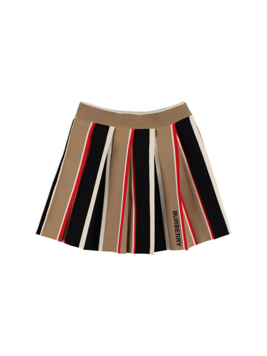 Burberry: Striped wool knit skirt w/ logo - Beige/Black - kids-girls_0 | Luisa Via Roma
