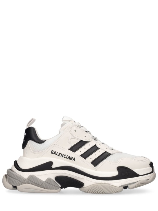 Balenciaga: 60mm Triple S faux leather sneakers - White/Black - women_0 | Luisa Via Roma