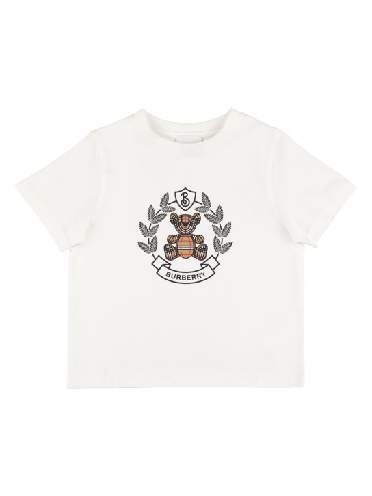 Burberry: Camiseta de jersey de algodón con logo - Blanco - kids-girls_0 | Luisa Via Roma