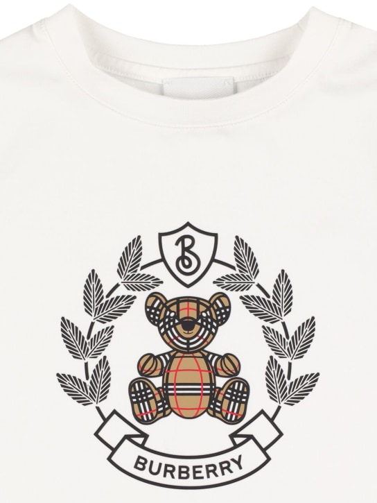 Burberry: T-shirt en jersey de coton à imprimé logo - Blanc - kids-girls_1 | Luisa Via Roma