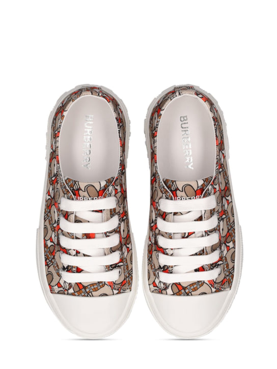 Burberry: Sneakers à lacets en coton imprimé monogramme - Multicolore - kids-girls_1 | Luisa Via Roma
