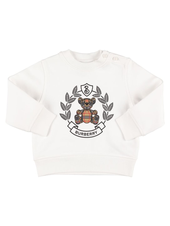 Burberry: Felpa in cotone con logo - Bianco - kids-boys_0 | Luisa Via Roma
