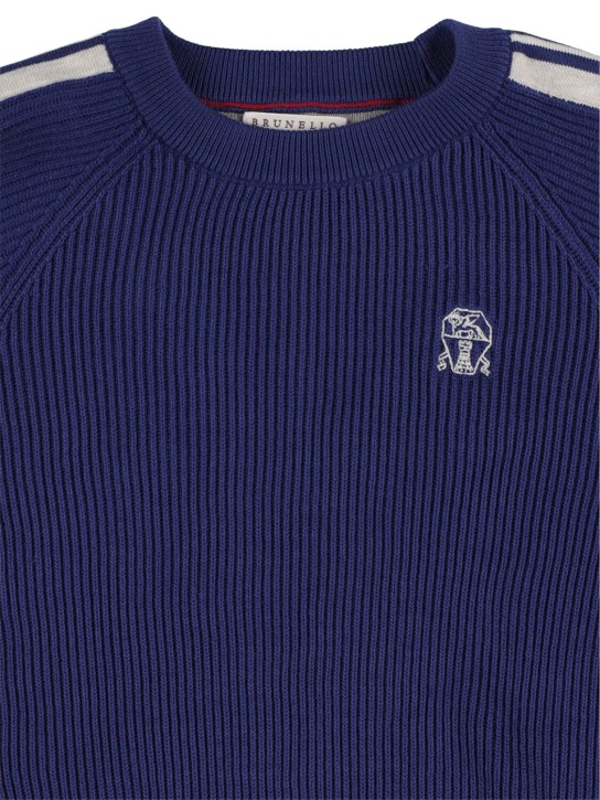 Brunello Cucinelli: Maglia in cotone / logo e strisce - Navy - kids-boys_1 | Luisa Via Roma