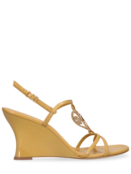 Tory Burch: 95mm Capri Miller leather wedge sandals - Camel - women_0 | Luisa Via Roma