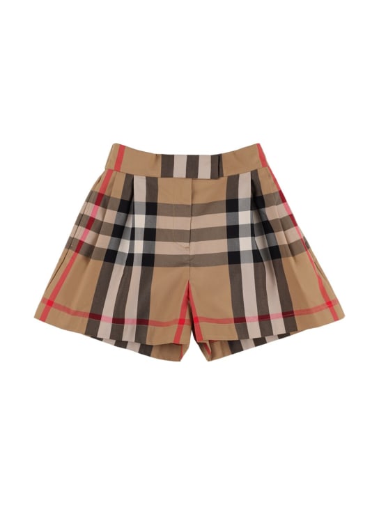 Burberry: Short en coton à carreaux - Beige - kids-girls_0 | Luisa Via Roma
