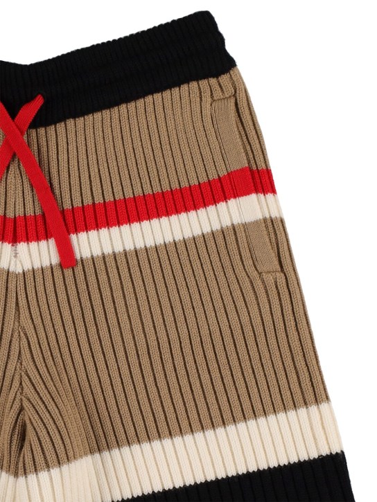 Burberry: Striped wool blend knit shorts - Beige/Black - kids-boys_1 | Luisa Via Roma