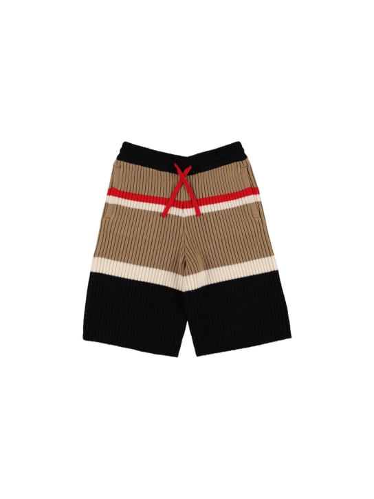 Burberry: Striped wool blend knit shorts - Beige/Black - kids-boys_0 | Luisa Via Roma