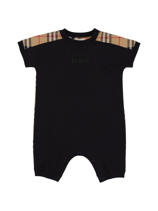 Burberry: Icon Check print cotton romper - Black/Beige - kids-boys_0 | Luisa Via Roma