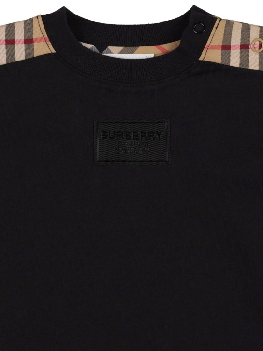 Burberry: Barboteuse en coton à carreaux Icon - Noir/Beige - kids-girls_1 | Luisa Via Roma