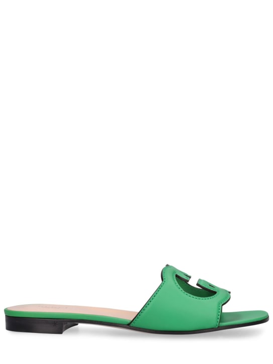 Gucci: 20mm GG cutout leather slide sandals - Yeşil - women_0 | Luisa Via Roma