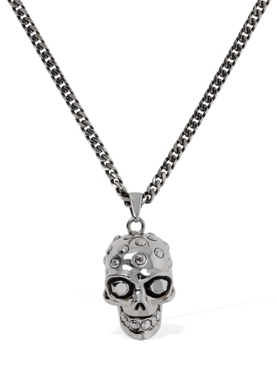 Alexander McQueen: Jeweled Skull brass necklace - Silver - men_0 | Luisa Via Roma