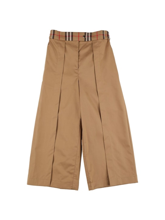 Burberry: Cotton pants w/ Check inserts - Beige - kids-girls_0 | Luisa Via Roma