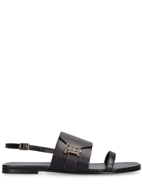 Burberry: 10mm Valentine leather flat sandals - Black - women_0 | Luisa Via Roma