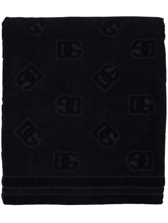 Dolce&Gabbana: Monogram jacquard cotton beach towel - Siyah - men_0 | Luisa Via Roma