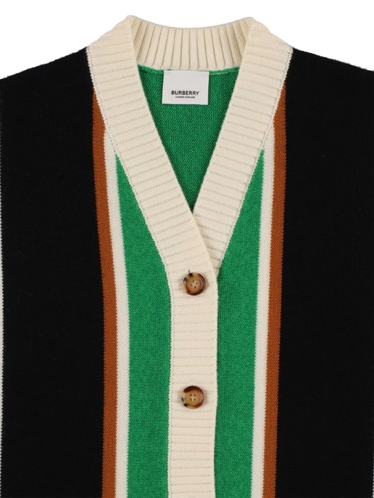 Burberry: Cardigan en maille de laine mélangée à rayures - Vert/Noir - kids-boys_1 | Luisa Via Roma