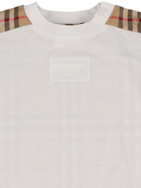 Burberry: Icon Check print cotton romper - White - kids-boys_1 | Luisa Via Roma