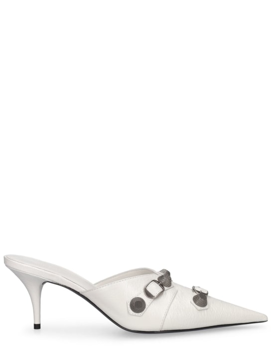 Balenciaga: Zapatos mules de tacón Cagole de piel 70mm - Blanco Óptico - women_0 | Luisa Via Roma