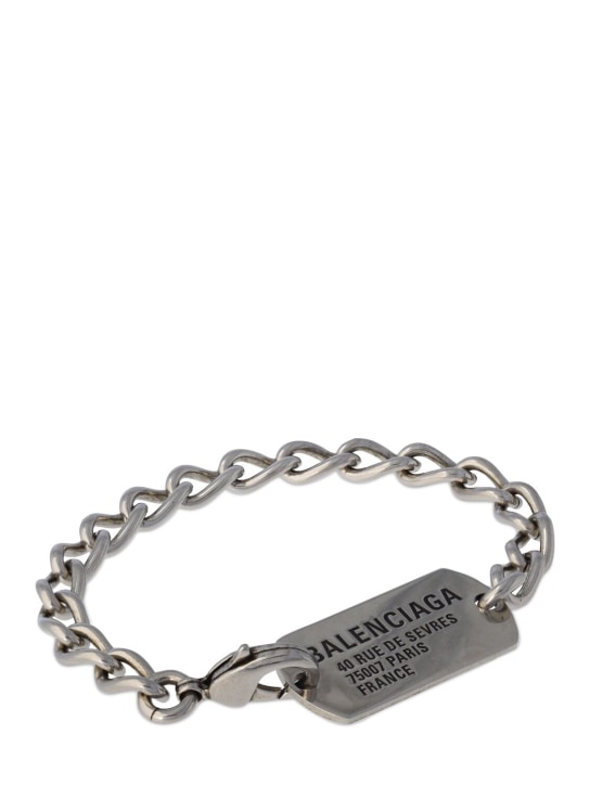 Balenciaga: Bracelet chaîne en laiton avec plaque logo - Antique Silver - women_1 | Luisa Via Roma