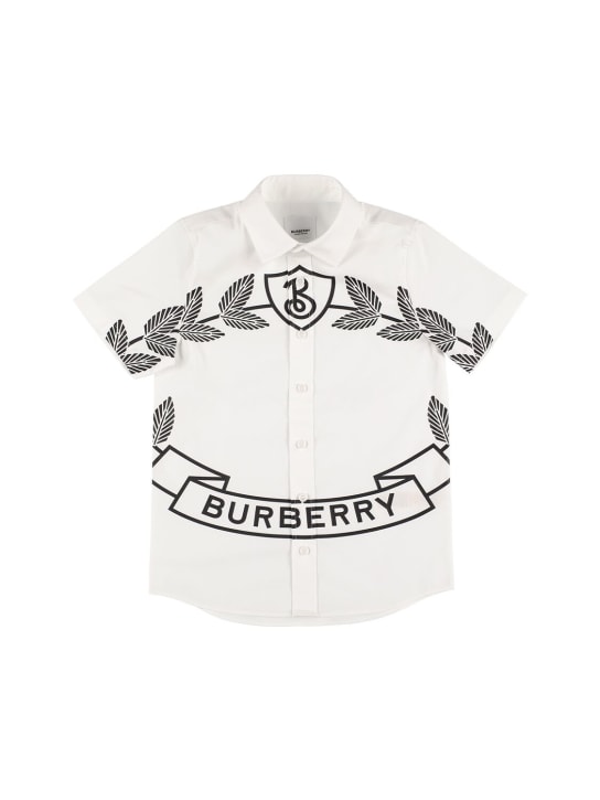 Burberry: Camicia in misto cotone con logo - Bianco - kids-boys_0 | Luisa Via Roma