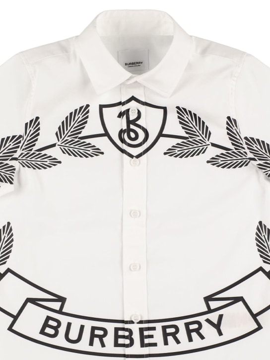 Burberry: Camicia in misto cotone con logo - Bianco - kids-boys_1 | Luisa Via Roma