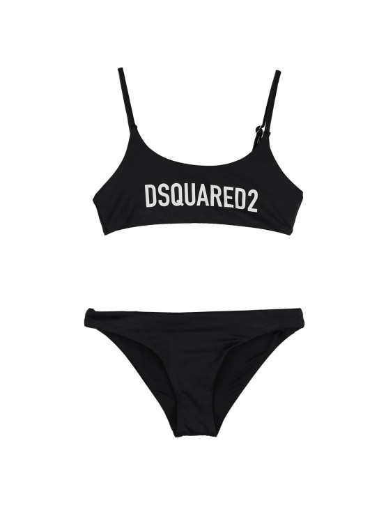 Dsquared2: Logo印花莱卡比基尼 - 黑色 - kids-girls_0 | Luisa Via Roma