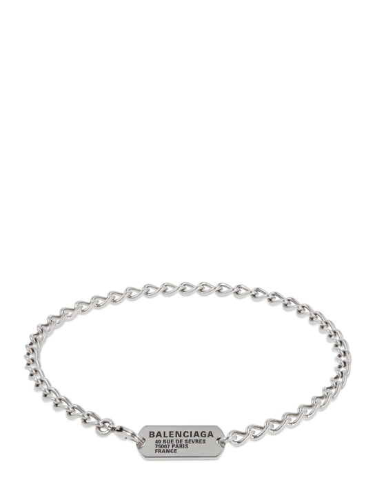 Balenciaga: Logo tag brass chain choker necklace - Antique Silver - women_0 | Luisa Via Roma