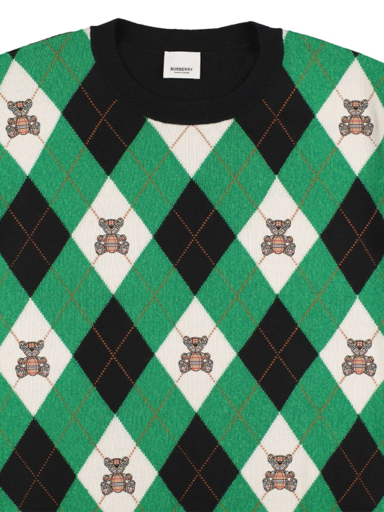 Burberry: Rhombus print wool knit sweater - Green/Black - kids-boys_1 | Luisa Via Roma