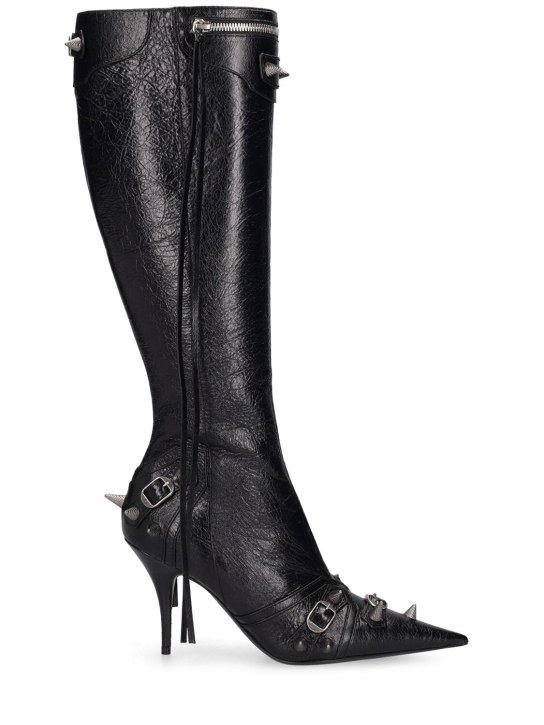 Balenciaga: Botas altas Cagole de piel 90mm - Negro - women_0 | Luisa Via Roma