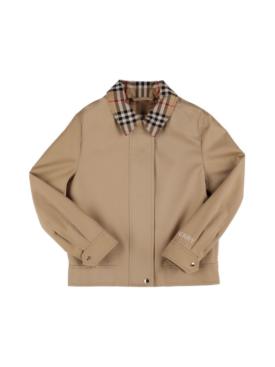 Burberry: Cotton jacket w/ Check inserts - Beige - kids-girls_0 | Luisa Via Roma