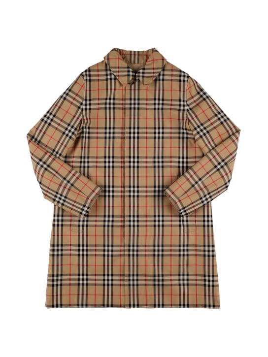Burberry: Check print cotton trench coat - Beige - kids-boys_0 | Luisa Via Roma