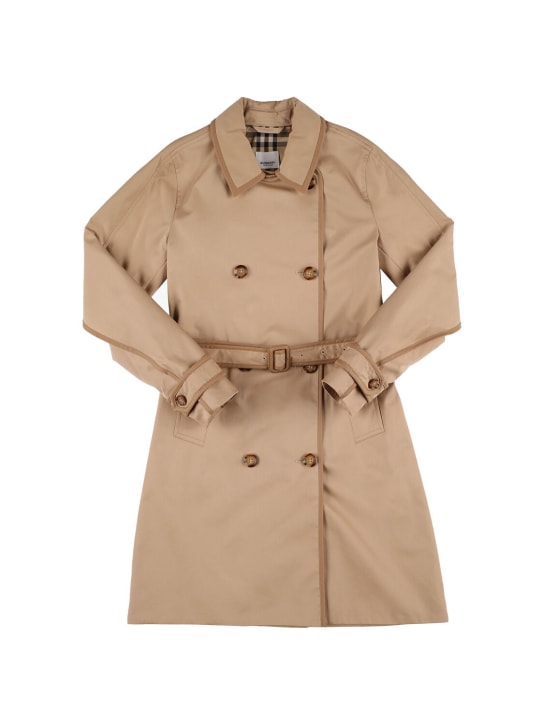 Burberry: Trench-coat en gabardine de coton - Beige - kids-girls_0 | Luisa Via Roma
