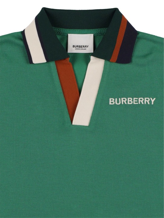 Burberry: Polo in cotone piqué con logo - Verde - kids-boys_1 | Luisa Via Roma